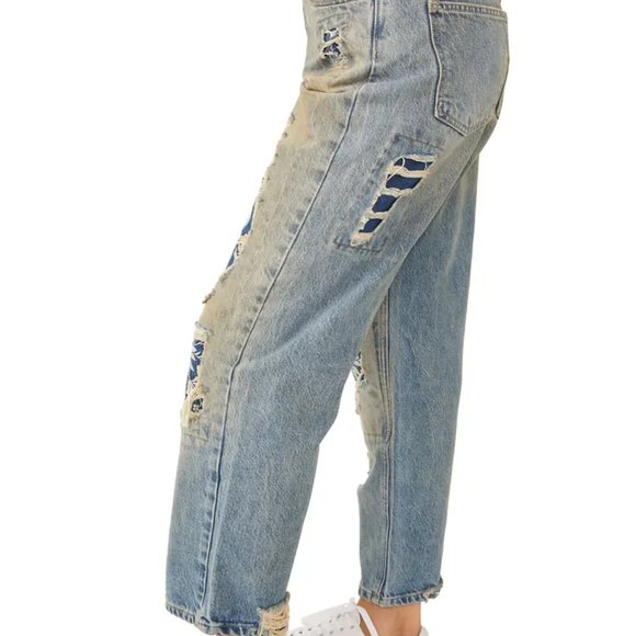 Free People Blue Patterned Straight Leg Jeans - Picture 7 of 12